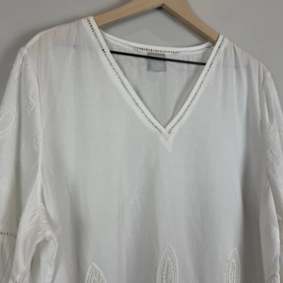 Chicos Embroidered Lace Top Women 3 US XL White Boho Bell Sleeve Coquette Blouse - Picture 3 of 9